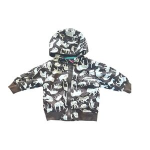 Baby Q Safari‎ Rain Jacket 12M Hooded Bomber Brown Animal Print Coat Windbreaker